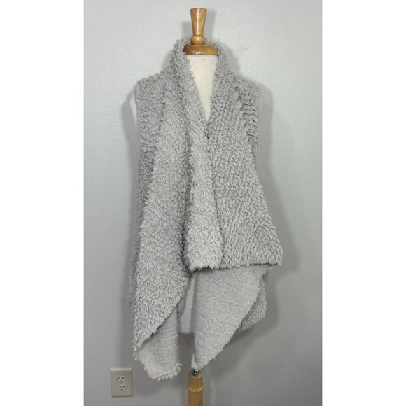 Barefoot Dreams Loop Knit Fringe Cascading Vest Cozy Chic Fleece Bone, XL - Picture 3 of 14